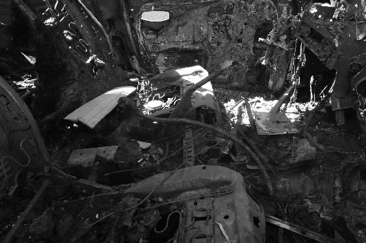 Interior of a car used in the bombing of the Jordanian Embassy Aug. 7, 2003 in Baghdad, Iraq