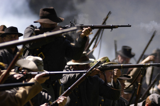 Firing Line, Confederate Civil War Reenactors, Willamette Mission State Park, Oregon